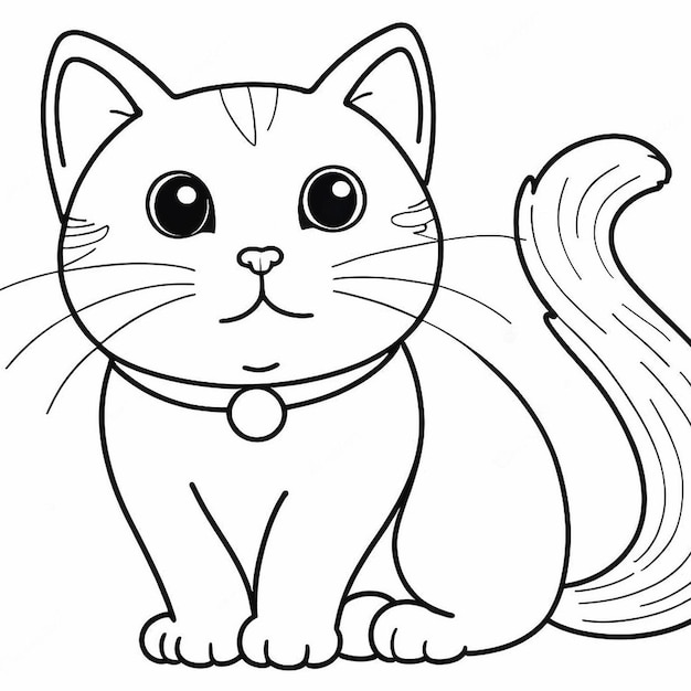 outline of a cute cat on white background stoke line art