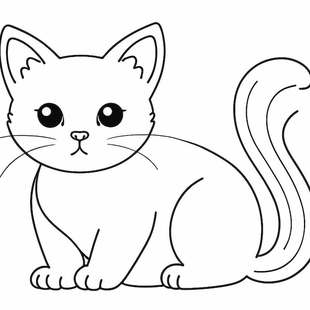 outline of a cute cat on white background stoke line art