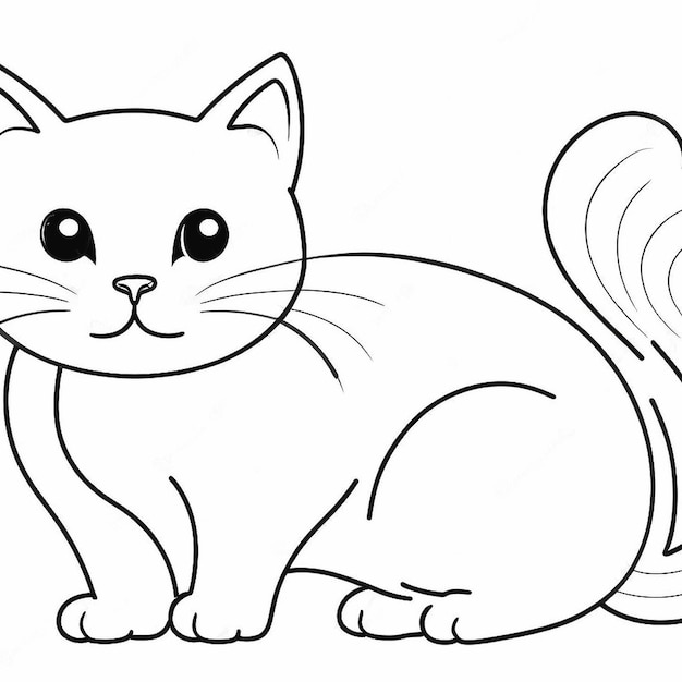 outline of a cute cat on white background stoke line art