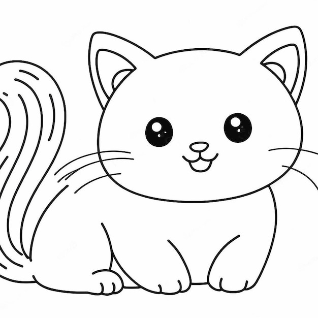 outline of a cute cat on white background stoke line art