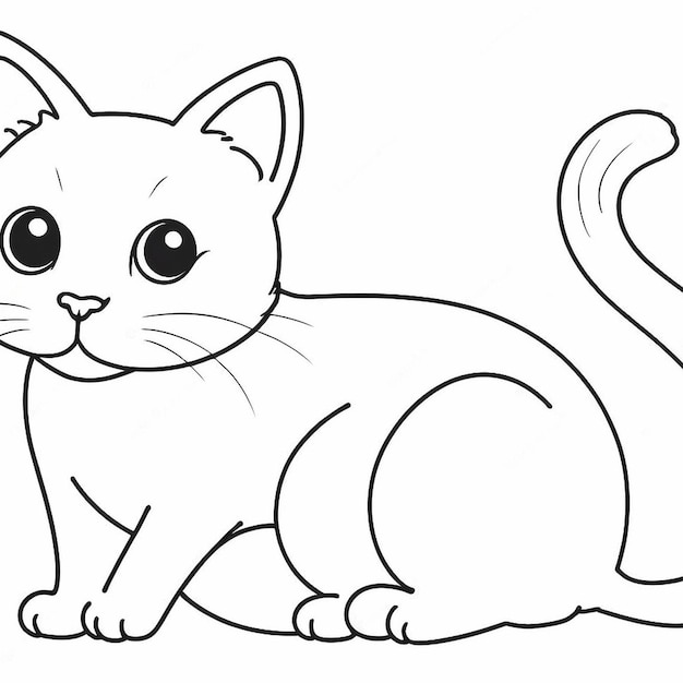 outline of a cute cat on white background stoke line art