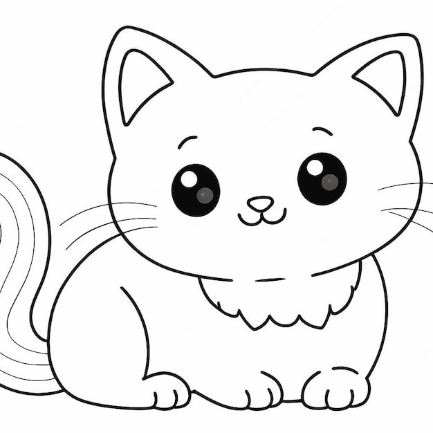 outline of a cute cat on white background stoke line art