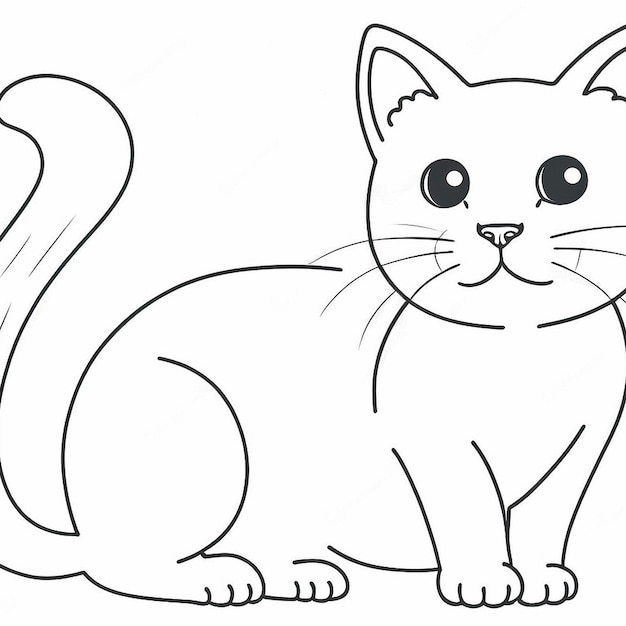 outline of a cute cat on white background stoke line art