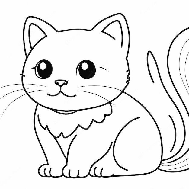 outline of a cute cat on white background stoke line art