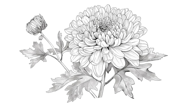 Photo a outline drawing of a chrysanthemum flower for kids drawing book