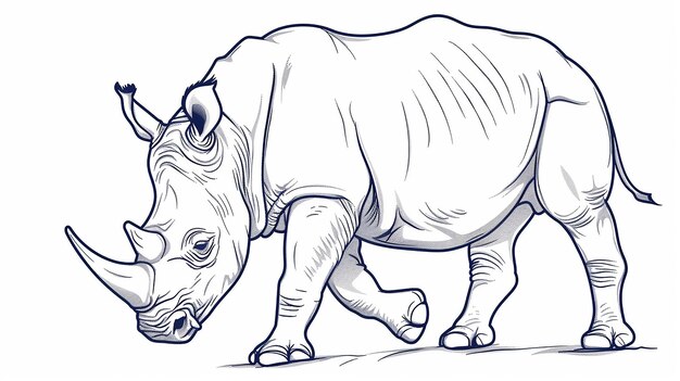 Photo a outline drawing of a rhinoceros for kids drawing book