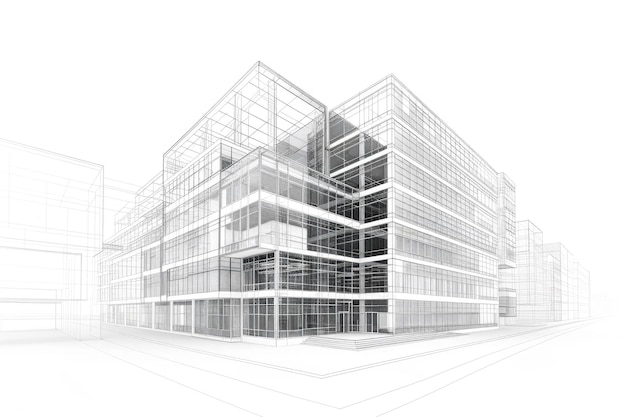 Photo outline office building on white background 3d illustration