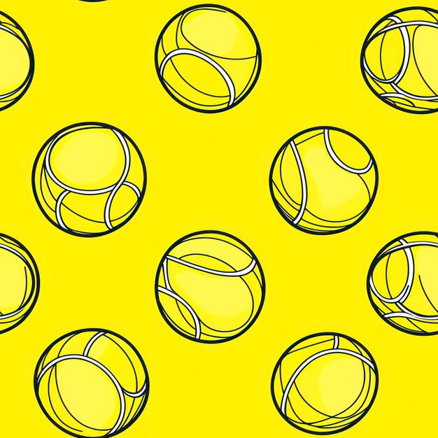 Photo outline tennis ball seamless pattern on yellow background