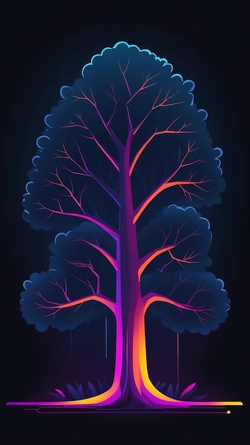 Outline tree neon the dark gradient colors