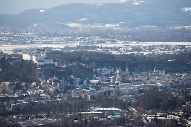 Outlook over Salzburg from Gaisberg winter time