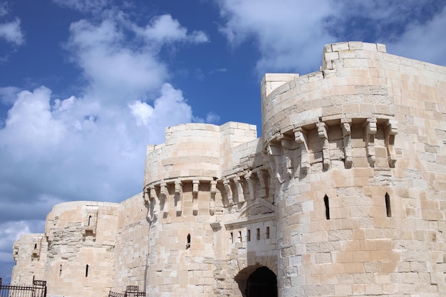 Outside view of the heritage fort castle with cloudy sky on the background