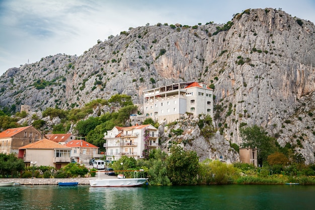 Outskirts of the small town Omis surrounded with mountains, Makarska Riviera, Croatia