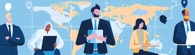 Outsourcing businesspeople in different countries flat design illustration