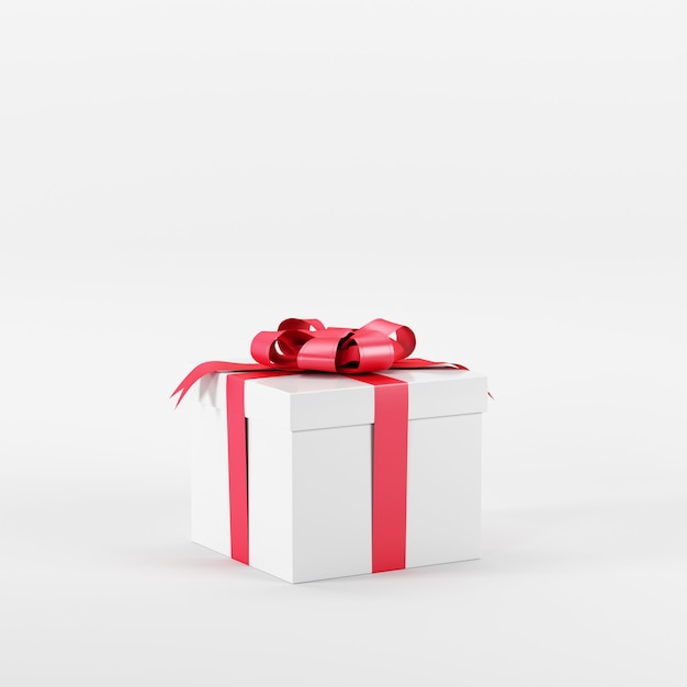 Outstanding white gift box with red ribbon