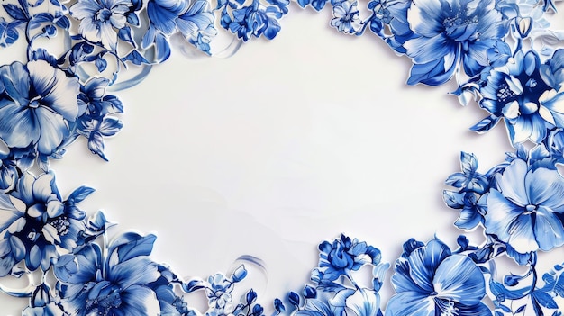 Oval frame made of porcelain with a blue floral pattern