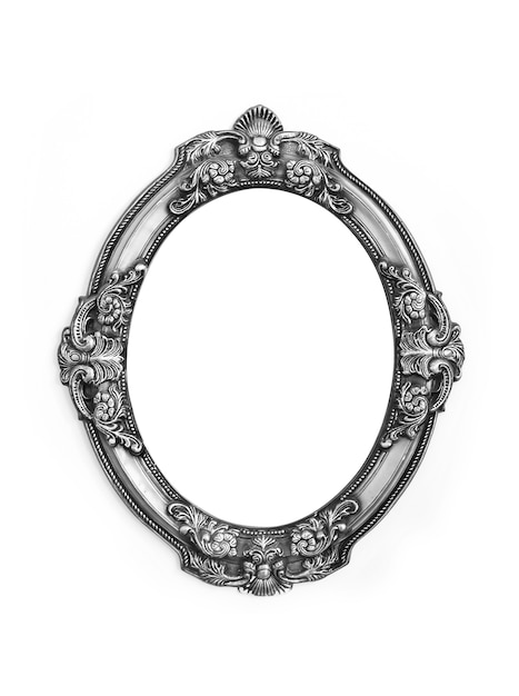 Oval metal gray frame isolated 