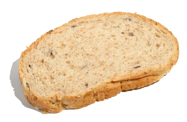 Oval rye piece of bread on a white isolated background bread with bran and seeds