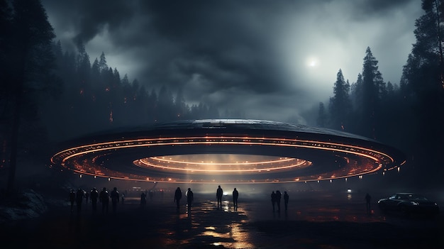 Oval Spaceship Cinematic 3D Render in Park