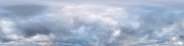 Overcast sky with evening clouds as seamless hdri 360 panorama with zenith in spherical equirectangular projection use for sky dome replacement in 3d graphics or game development and edit drone shot