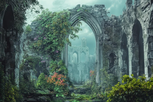 Overgrown Ruins of a Stone Archway