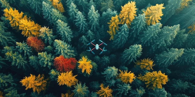 Photo overhead drone footage of serene woodland