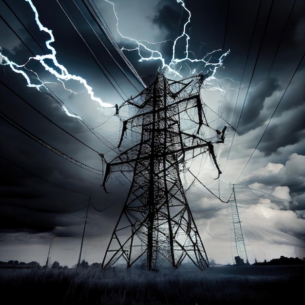 Overhead high voltage power line breakage in electrical storm