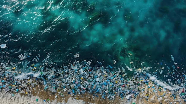 Photo overhead perspective of the indian ocean affected by plastic waste