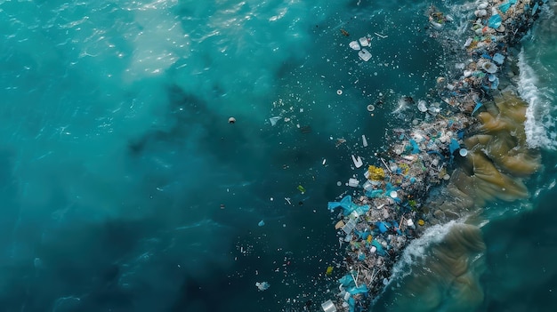 Photo overhead perspective of the indian ocean affected by plastic waste