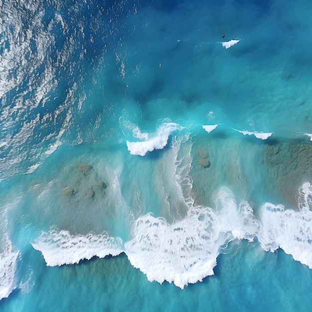 Overhead photo of crashing waves on the shoreline beach Tropical beach surf Abstract aerial ocean