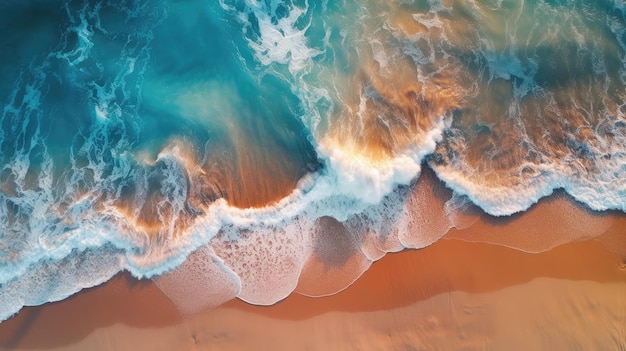 Overhead photo of crashing waves on the shoreline Tropical beach surf