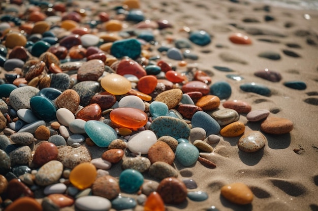 Overhead shot of the beach full of colored stones ar c