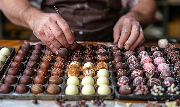 Photo overhead shot of a candy artisan crafting handmade treats