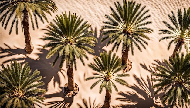 Photo overhead shot of date palms in an oasis