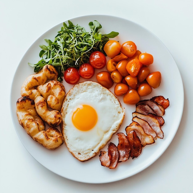 An overhead shot of a delicious French breakfast artfully arranged