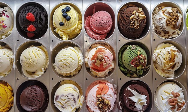 Photo overhead shot of an ice cream parlor display