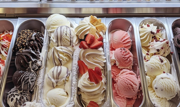 Photo overhead shot of an ice cream parlor display