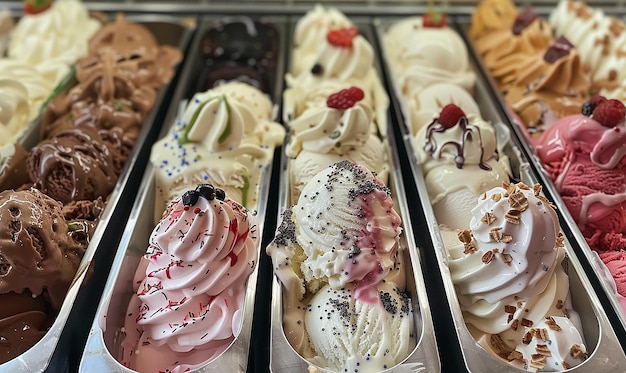 Photo overhead shot of an ice cream parlor display