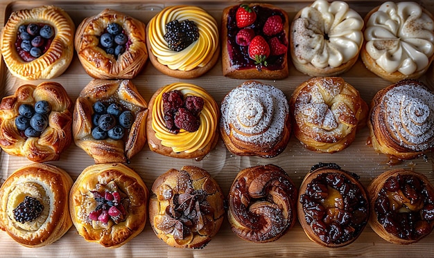 Overhead Shot of a Pastry Assortment in a Modern Bakery