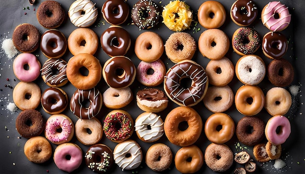 Overhead shot of a platter of assorted glutenfree donuts with alternative flours