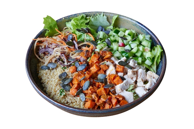 Overhead  shot of Poke in bowl. Isolated on white with clipping path