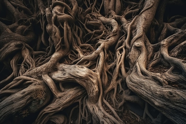 Overhead Shot of a Thick Cluster of Gnarled Roots Natural and Intricate