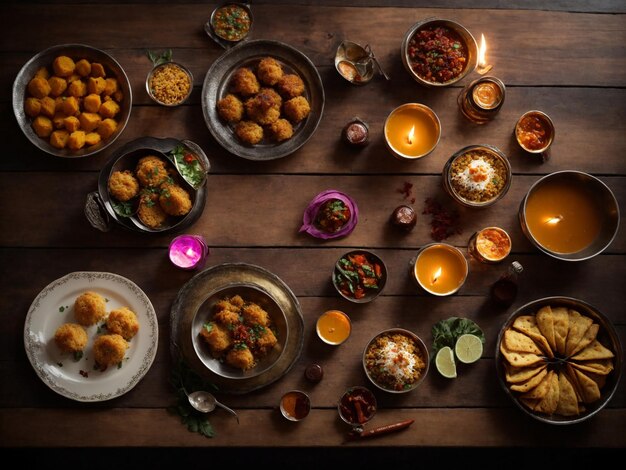 Overhead shot of traditional food for the Diwali Festival