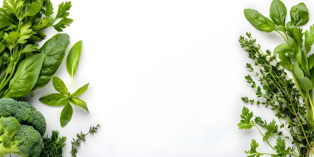 Overhead view of assorted fresh herbs on white background advocating for a healthy diet Concept Herbal Lifestyle Nutrition Tips Fresh Ingredients Healthy Eating Culinary Herbs