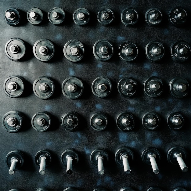 Overhead View of Dumbbells on Gym Floor Editorial Photography