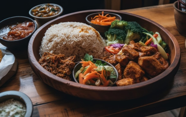 Overhead view of food served in bowl on table