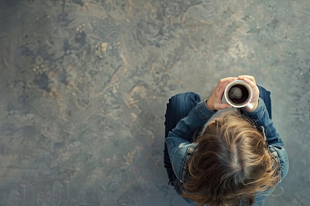 Photo an overhead view of girl drinking coffee