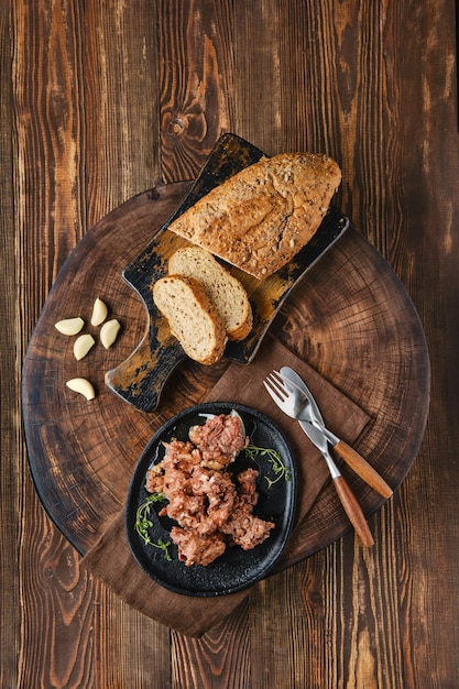 Overhead view of homemade canned deer stew meat on a plate