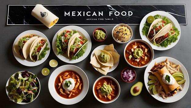 Overhead view of a Mexican food table 4K