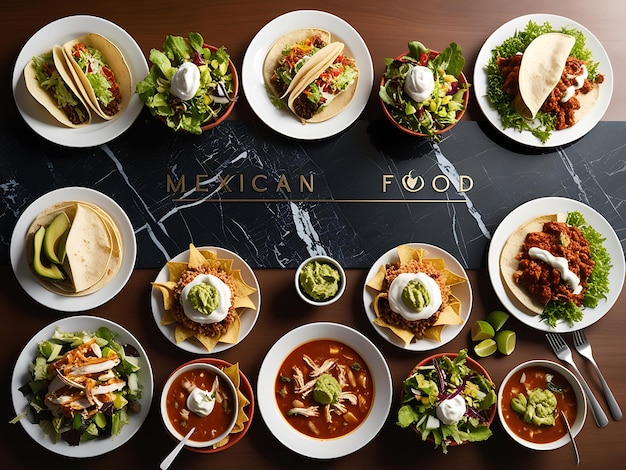 Overhead view of a Mexican food table 4K