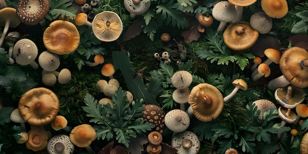 Overhead view of mushrooms background Ai Generated